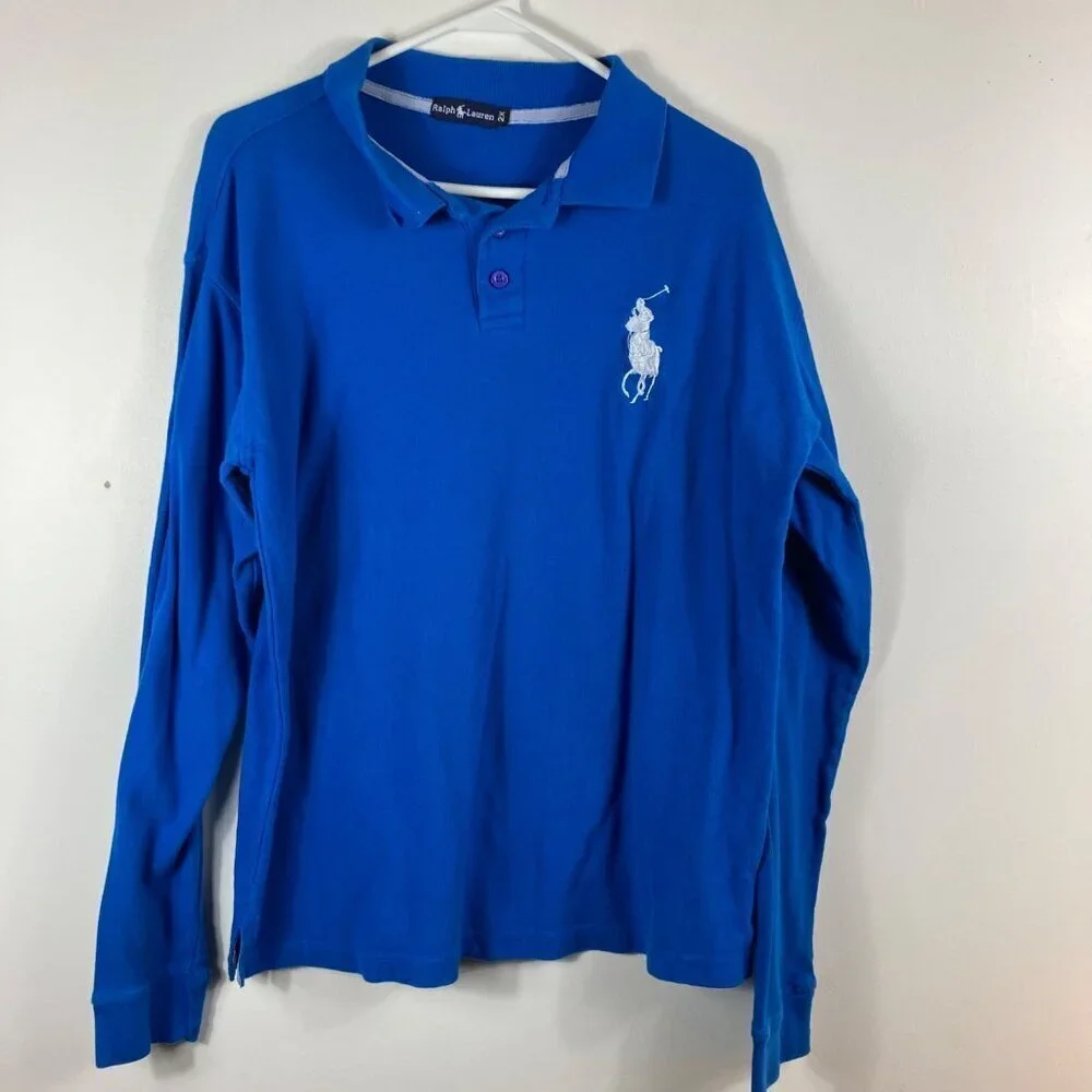 Boys‎ Vintage Ralph Lauren Black Label Large Horse LS Polo Blue 2x